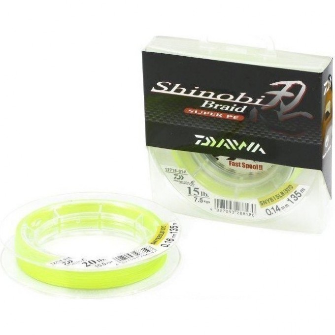 Плетеная леска DAIWA Shinobi Braid - 30 Lb (0.20мм) - 135м (ярко-жёлтая) 4027093288210 Плетеная леска DAIWA Shinobi Braid - 30 Lb (0.20мм) - 135м (ярко-жёлтая) 4027093288210