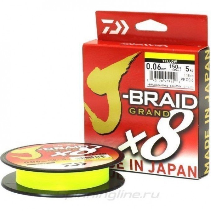 Шнур DAIWA J-BRAID GRAND X8 135М 0,24ММ YELLOW 12790-024RU Шнур DAIWA J-BRAID GRAND X8 135М 0,24ММ YELLOW 12790-024RU