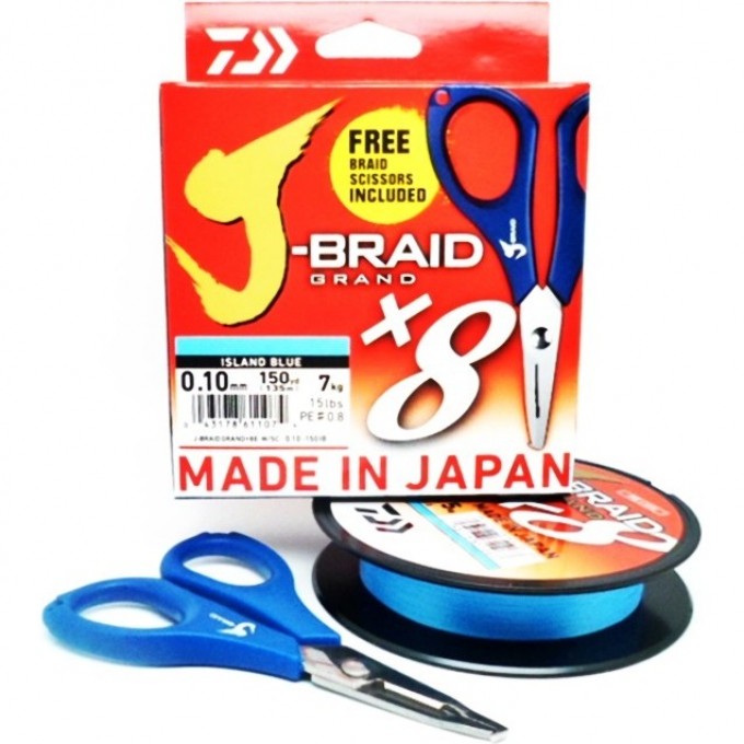 Шнур DAIWA J-Braid Grand X8E-W/SC 135м 0,13мм Island Blue + ножницы 40002626 Шнур DAIWA J-Braid Grand X8E-W/SC 135м 0,13мм Island Blue + ножницы 40002626
