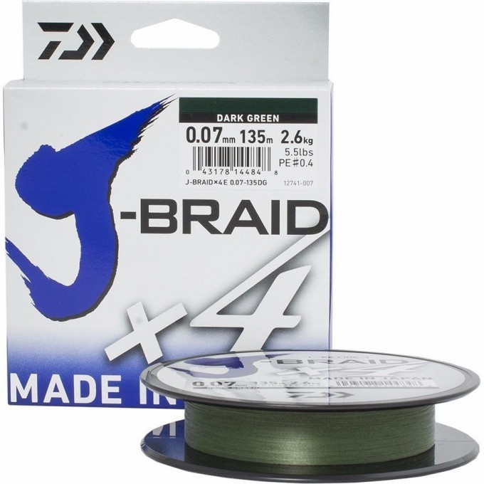 Шнур DAIWA J-Braid X4 0,07мм 135м Dark green 12741-007RU Шнур DAIWA J-Braid X4 0,07мм 135м Dark green 12741-007RU