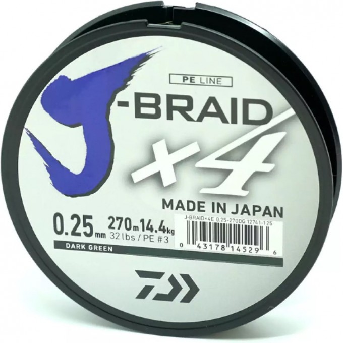 Шнур DAIWA J-Braid X4 0,13мм 135м Dark green 12741-013 Шнур DAIWA J-Braid X4 0,13мм 135м Dark green 12741-013