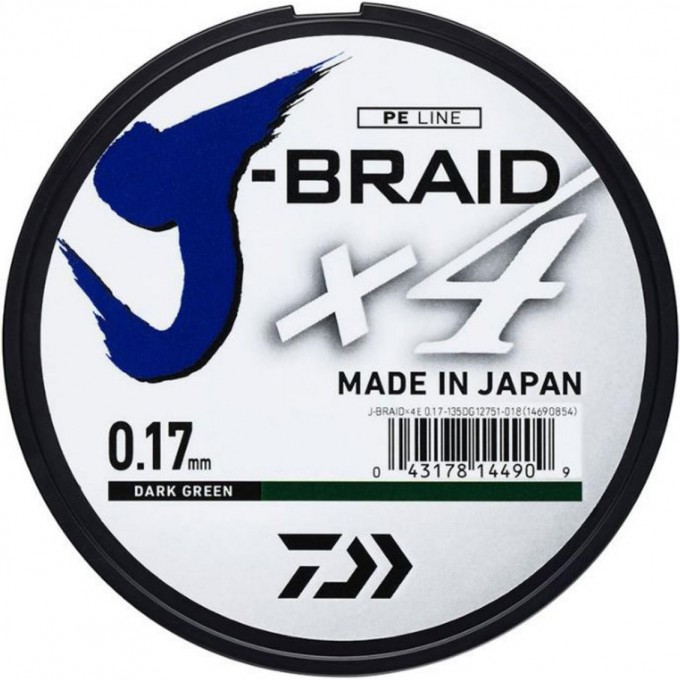 Шнур DAIWA J-Braid X4 0,29мм 135м Dark green 12741-029 Шнур DAIWA J-Braid X4 0,29мм 135м Dark green 12741-029