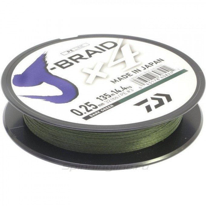 Шнур DAIWA J-Braid X4E-W/SC 0,17мм 135м dark green 12741-017 Шнур DAIWA J-Braid X4E-W/SC 0,17мм 135м dark green 12741-017