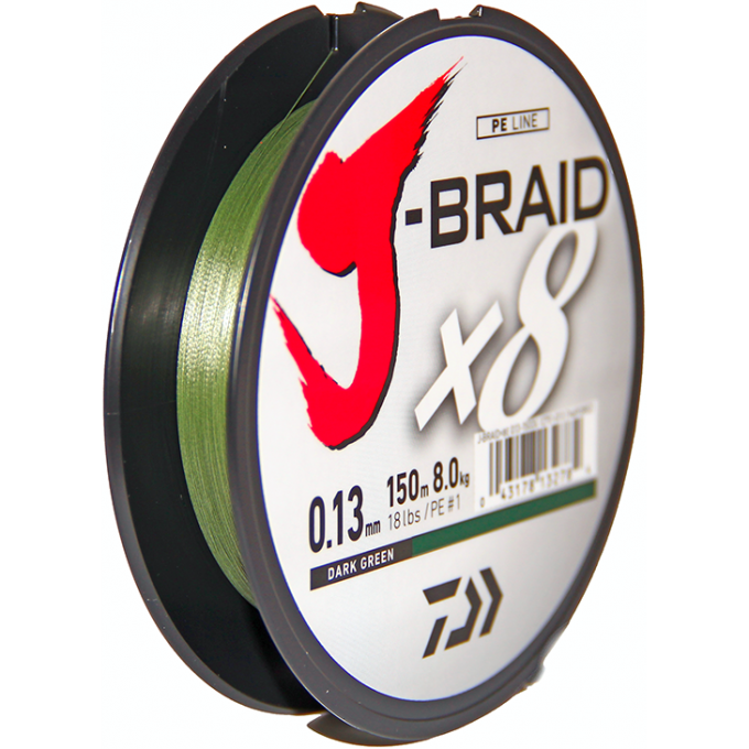 Шнур DAIWA J-Braid X8 0,13мм 150м dark green 12751-013RU Шнур DAIWA J-Braid X8 0,13мм 150м dark green 12751-013RU