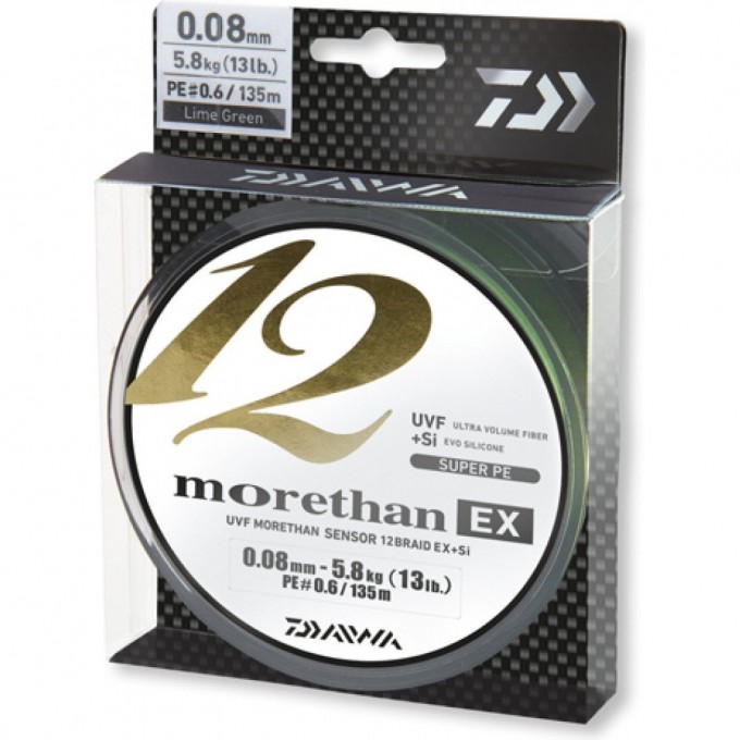 Шнур DAIWA Morethan 12BEX+Si 0,18мм 135м LG 12695-018 Шнур DAIWA Morethan 12BEX+Si 0,18мм 135м LG 12695-018